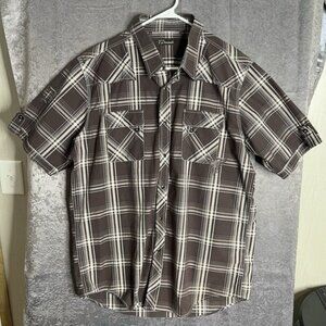 Mens 7 Diamonds Pearl Snap Western Shirt Brown Short Sleeve XXL Actual Large